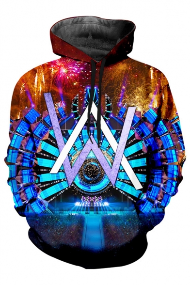 Letter W Popular DJ Galaxy 3D Printed Drawstring Hooded Long Sleeve Casual Loose Pullover Hoodie