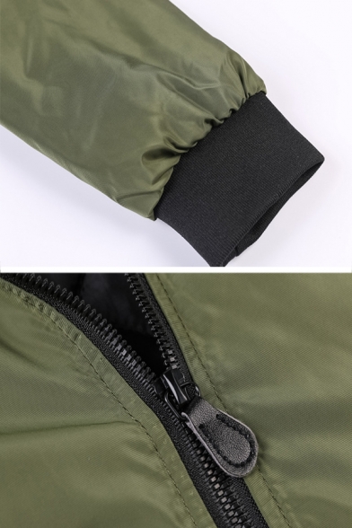 Mens Basic Army Green Stand Collar Long Sleeve Zip Up Flap Pocket Contrast Trim Casual Jacket