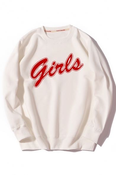 Simple Red Letter GIRLS Printed Casual Loose Thick Pullover Sweatshirt