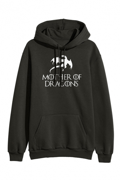 Unisex MOTHER OF DRAGON Letter Printed Long Sleeve Casual Loose Drawstring Hoodie