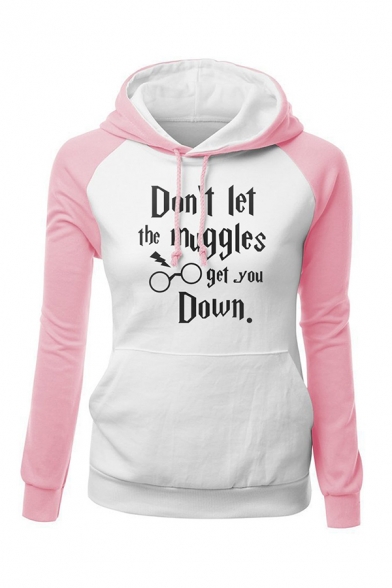 Womens Stylish DON'T LET THE MUGGLES GET YOU DOWN Printed Raglan Long Sleeve Fitted Hoodie