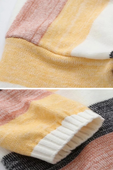 Colorful Striped Print Drop Shoulder Hooded Sweater Loose Drawstring Hoodie