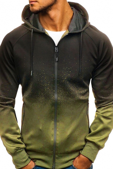 Mens Popular Splatter Paint Printed Long Sleeve Zip Up Sports Hoodie with Pocket