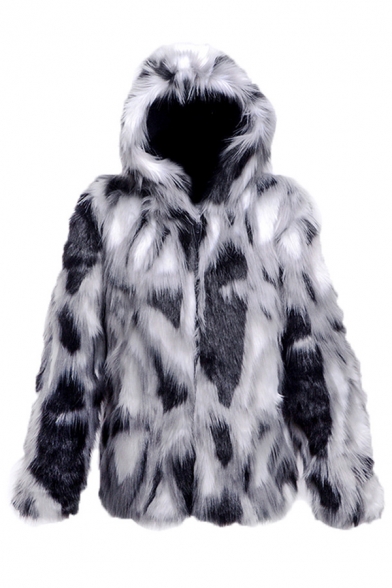 Faux Fur Fox Coat, White Fake Fur Coat Short Sleeve Black