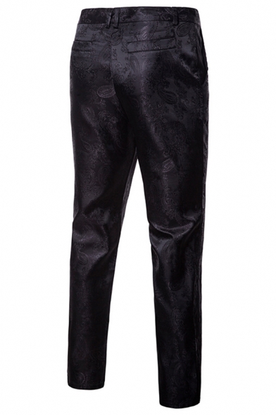 Metrosexual Men's Classic Paisley Pattern Zip Placket Plain Jacquard Tuxedo Pants