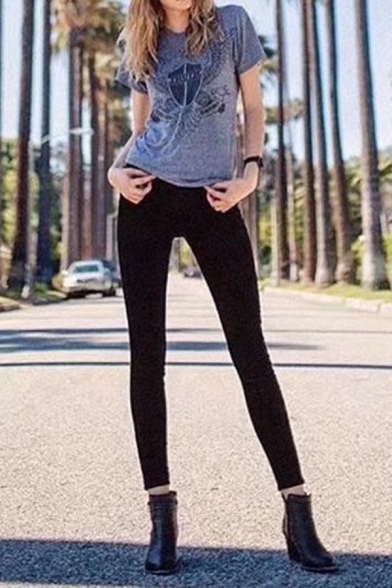 Street Basic Plain Mid Rise Stretchy Ankle Length Skinny Jeans for Cool Girls