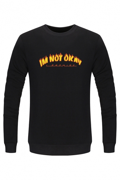 Creative Fire Letter I'M NOT OKAY Printed Long Sleeve Thick Pullover Sweatshirt