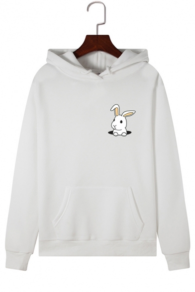 Lovely Rabbit Pattern Long Sleeve Kangaroo Pocket Slim Fit Pullover Hoodie