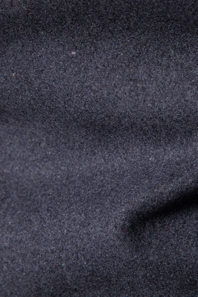 Mens Popular Simple Long Sleeve Hidden Placket Plain Tunic Hooded Wool Coat
