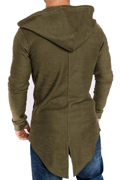 Mens Unique Plain Long Sleeve Zip Up Swallow-Tail Slim Fit Tunic Hoodie