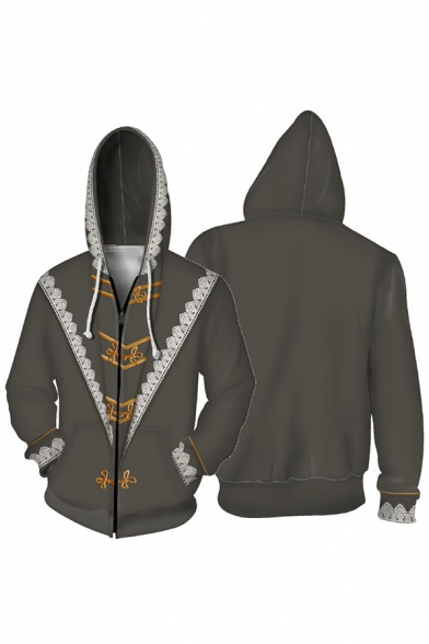 New Arrival Popular Character Cosplay Costume Long Sleeve Zip Up Dark Gray Drawstring Hoodie