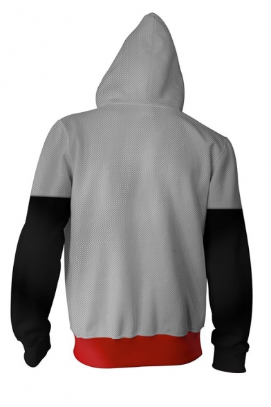 New Stylish Logo Print Color Block Patchwork Long Sleeve Side Pockets Zip Up Sports Hoodie