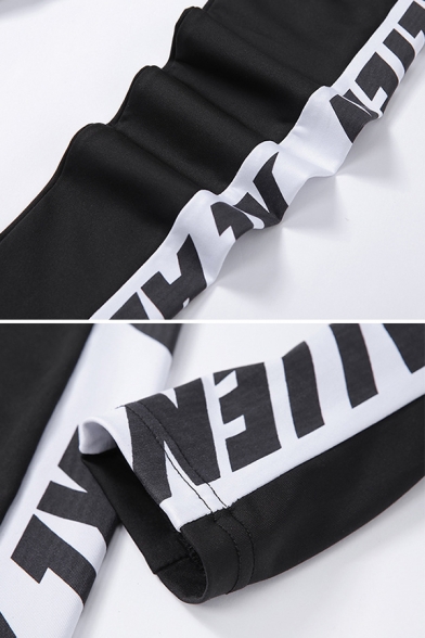 Sexy Plain Long Sleeve Deep V-Neck Zipper Down KL ALIEN Letter Print Tight Shorts Rompers for Women