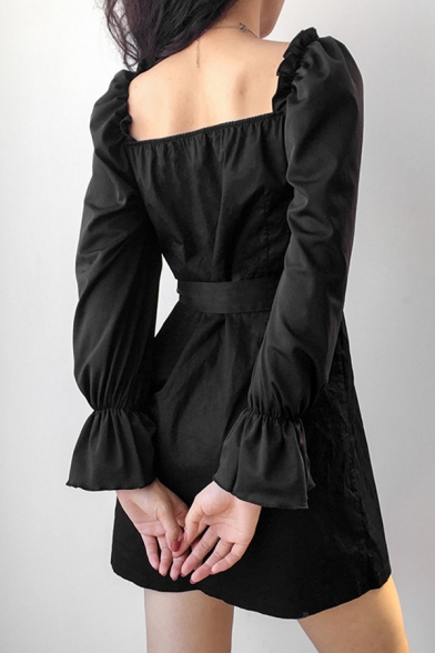 black long sleeve button down dress