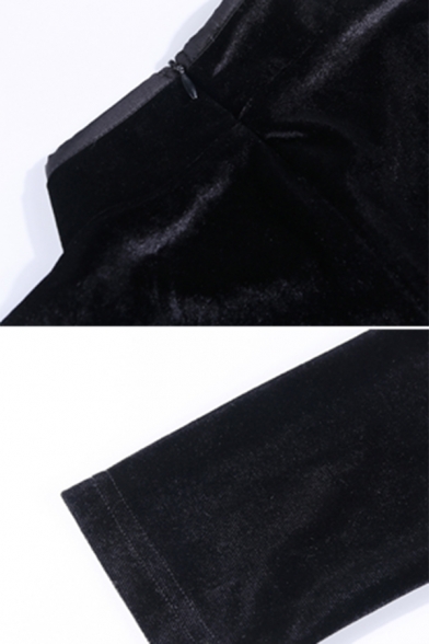 Dark Street Vintage Long Sleeve Band Collar Frog Button Down Zip Back Black Velvet Crop Tee for Female