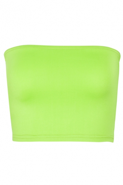 Edgy Girls Plain Sleeveless Strapless Neon Color Soft Crop Tube Top