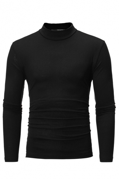 Fall and Winter Popular Solid Color Mock Neck Long Sleeve Slim Fit Casual Tee