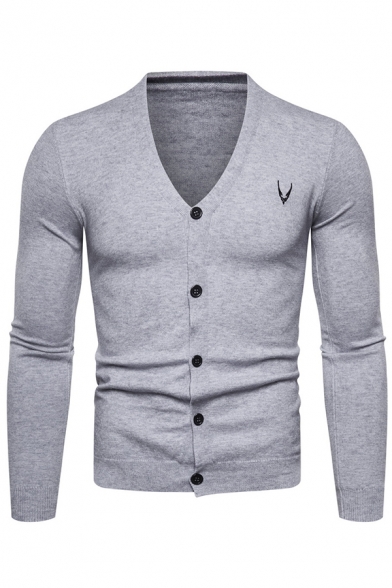Mens Casual Plain Long Sleeve V-Neck Button Down Thin Fitted Cardigan Knitted Coat