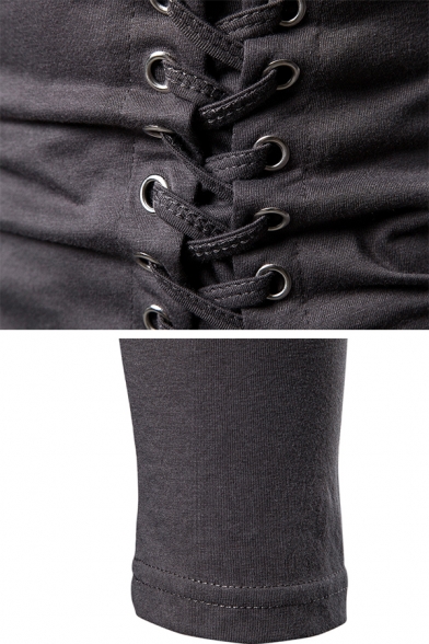 Mens Unique Solid Color Long Sleeve Lace Up Detail Slim Fit Asymmetric T-Shirt Top