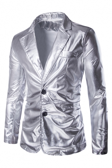 Metrosexual Mens Popular Notched Lapel Double Button Solid Color Nightclub Suit Blazer