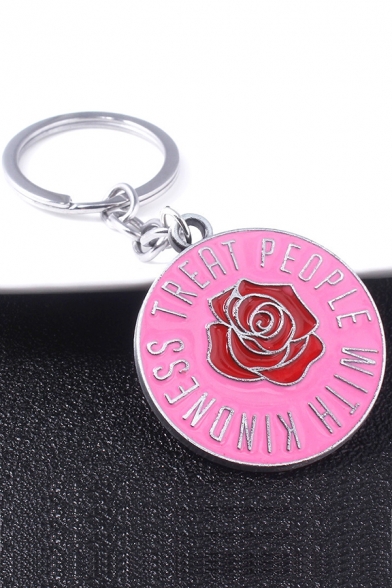 Pink Popular Letter Red Rose Pattern Pendant Keychain 3.2*3.2cm