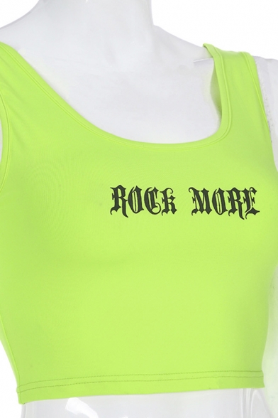 Plain Hot Sleeveless Letter ROCK MORE Printed Slim Fit Crop Tank Top for Girls