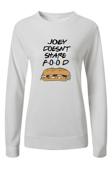 Womens Chic JOEY DOESNT SHARE FOOD Hamburger Print Long-Sleeved Pullover Sweatshirt