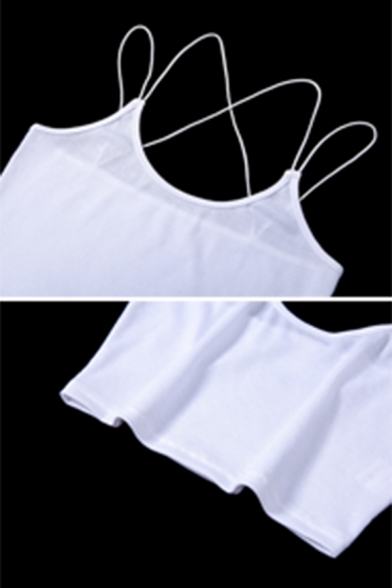 Basic Sexy Sleeveless Strappy Slim Fit Cotton Plain Crop Tank Top for Ladies