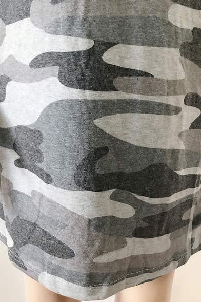 Casual Street Girls' Tiered Sleeve Round Neck Camo Printed Shift Midi T-Shirt Dress