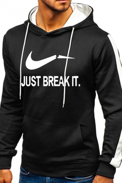 Creative Letter JUST BREAK IT Printed Striped Long Sleeve Pouch Pocket Drawstring Hoodie
