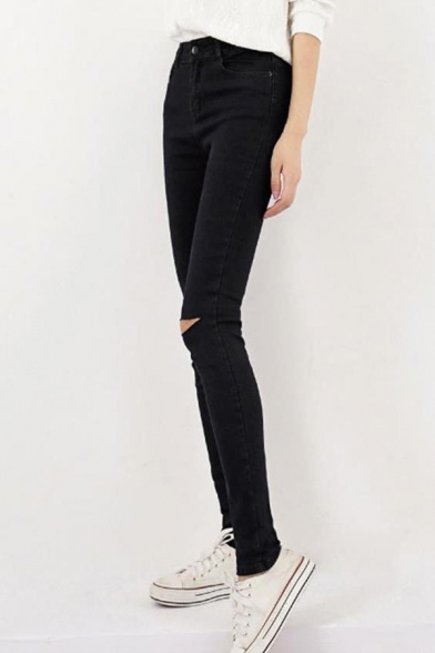 Edgy Looks Mid Rise Destroyed Full Length Plain Skinny Jeans for Women