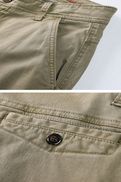 Male Popular Solid Color Khaki Zip Front Side Pocket Casual Thick Cargo Pocket