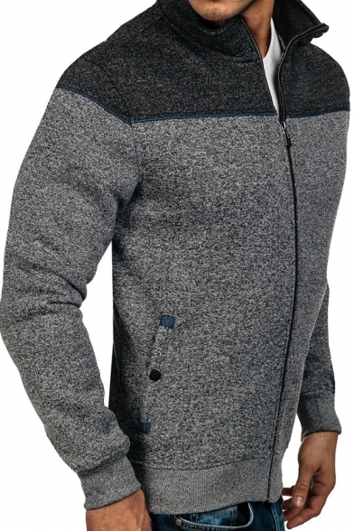 Mens Unique Colorblock Long Sleeves Zip Up Side Pocket Fitted Sweatshirt Track Jacket