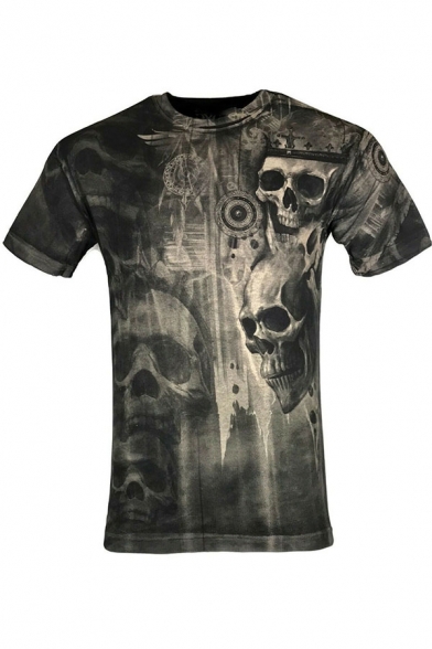 New Trendy Skull 3D Printed Short Sleeve Black Fashion T-Shirt