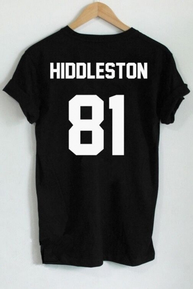 Simple Letter HIDDLESTON 81 Printed Round Neck Rolled Short Sleeve Leisure Tee