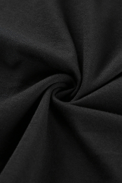 Basic Long Sleeve Crew Neck Body Shape Printed  Slim Fit Black Crop T-Shirt for Ladies
