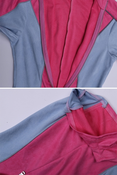 Cute Hot Girl's Short Sleeve Deep V-Neck Contrasted Reflective Zipper Front Velvet Skinny Shorts Rompers in Pink
