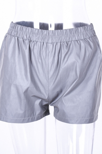 Hot Street Girls' Elastic Waist Reflective Relaxed Fit Straight Shorts in Grey