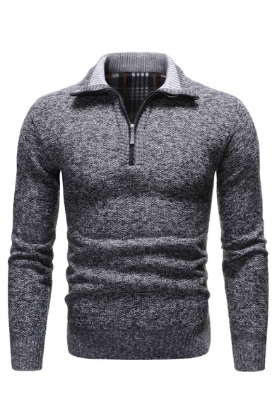 Mens Active Plain Long Sleeve Quarter Zip Slim Fit Knitted Polo Sweater