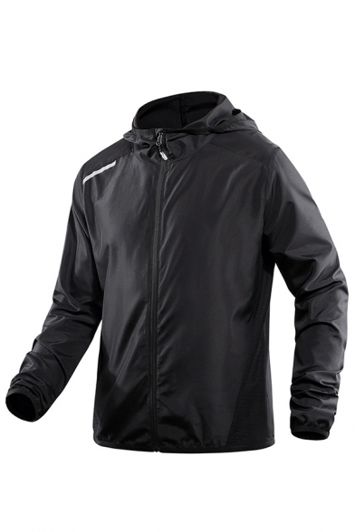 Mens Outdoor Training Long Sleeve Zip Up Plain Thin Hooded Track Jacket Coat