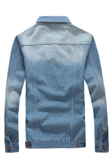 Mens Simple Lapel Long Sleeve Button Down Slim Fitted Casual Daily Wear Jean Jacket Coat