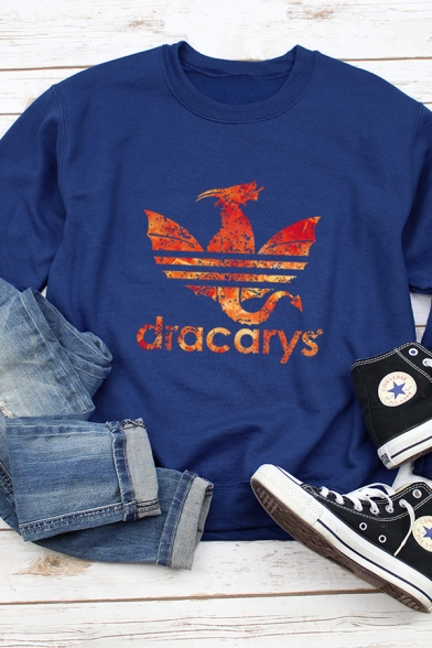 Popular DRACARYS Letter Dragon Printed Long Sleeve Round Neck Pullover Sweatshirt