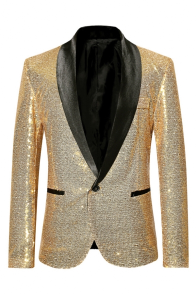 Mannlicher Glitzer Mode Schalkragen Langarm One Button Buhnenkostum Pailletten Smoking Blazer Beautifulhalo Com