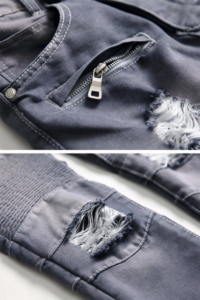 Men's Stylish Pleated Crumple Detail Broken Hole Denim Pants Vintage Straight Jeans