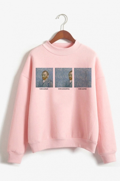 

Spoof Van Gogh Famous Oil Painting Print Long Sleeve Pink Pullover Sweatshirt, LC575609