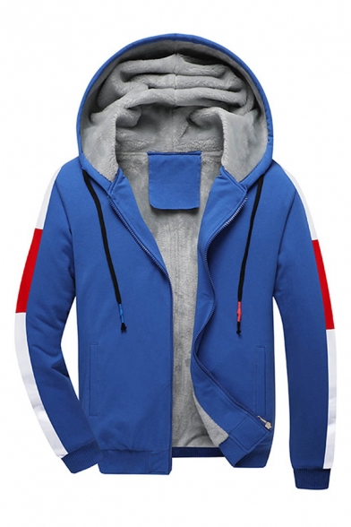 Casual Fashion Contrast Color Panel Long Sleeve Zip Up Slim Fitted Warm Thick Hoodie Track Jacket