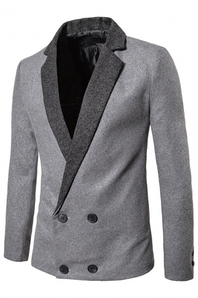 Mens Classic Contrast Notched Lapel Double Breasted Unique Cotton Blend Suit Blazer