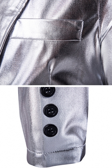 Metrosexual Mens Popular Notched Lapel Double Button Solid Color Nightclub Suit Blazer