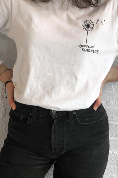 Stylish Dandelion Letter SPREAD KINDNESS Print Long Sleeve Crewneck Pullover Sweatshirt