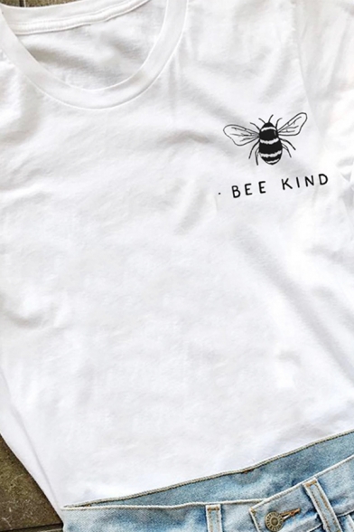 Womens Casual Letter BEE KIND Print Short Sleeve Crew Neck Graphic T-Shirt